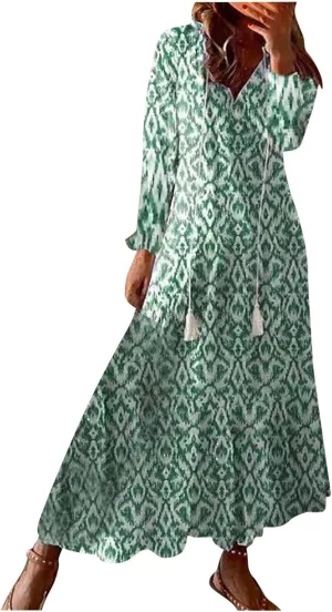 Summer Beach Dresses for Women Trendy Floral Printed Short Sleeve V Neck Maxi Dress Elegant Ladies Vacation Dress