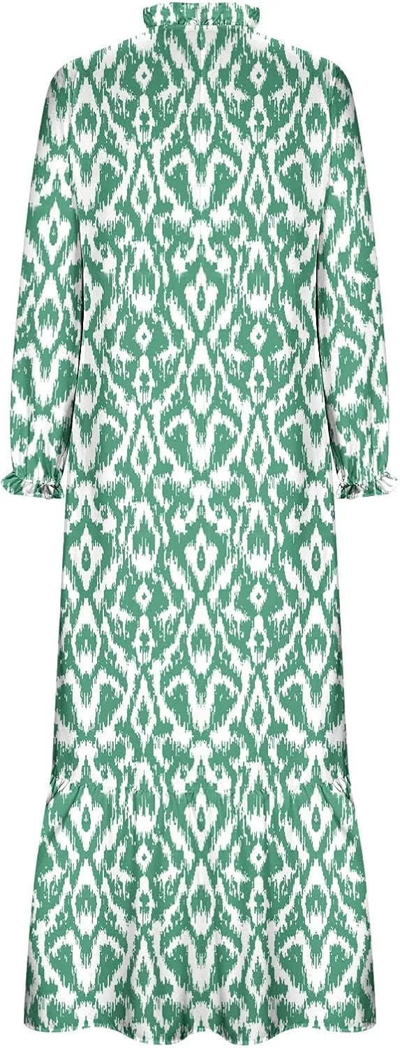 Summer Beach Dresses for Women Trendy Floral Printed Short Sleeve V Neck Maxi Dress Elegant Ladies Vacation Dress