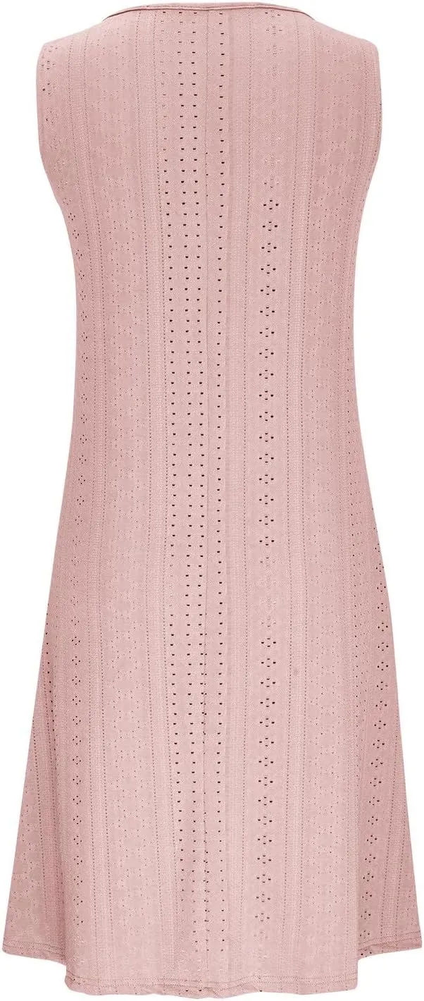 Summer Dresses for Women Sleeveless Eyelet Dress V Neck Midi Dress Elegant Beach Dress Casual Loose Vacation Dress