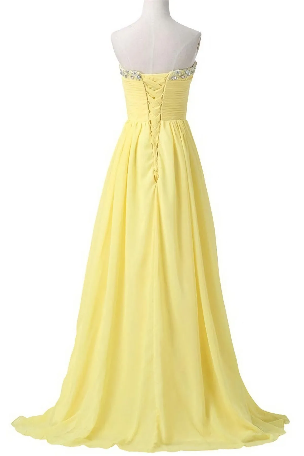 Sweetheart Long Yellow Chiffon Beaded Pregnant High Low For Teens Simple Bridesmaid Dresses