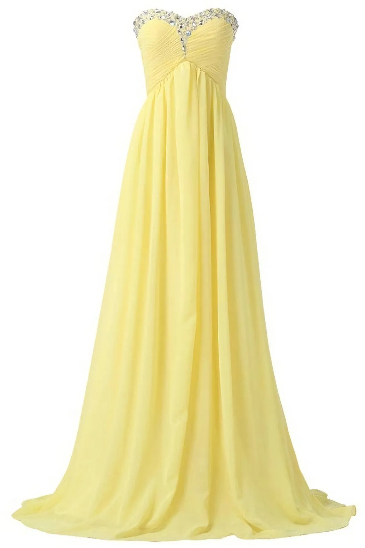 Sweetheart Long Yellow Chiffon Beaded Pregnant High Low For Teens Simple Bridesmaid Dresses