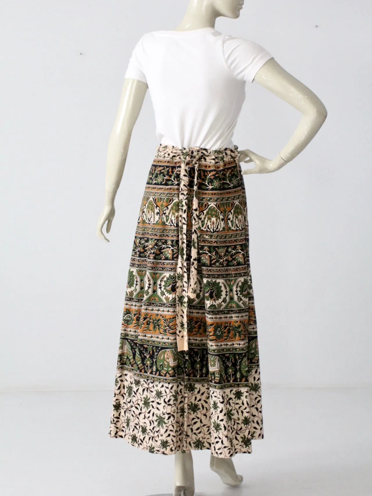 vintage 70s block print wrap skirt