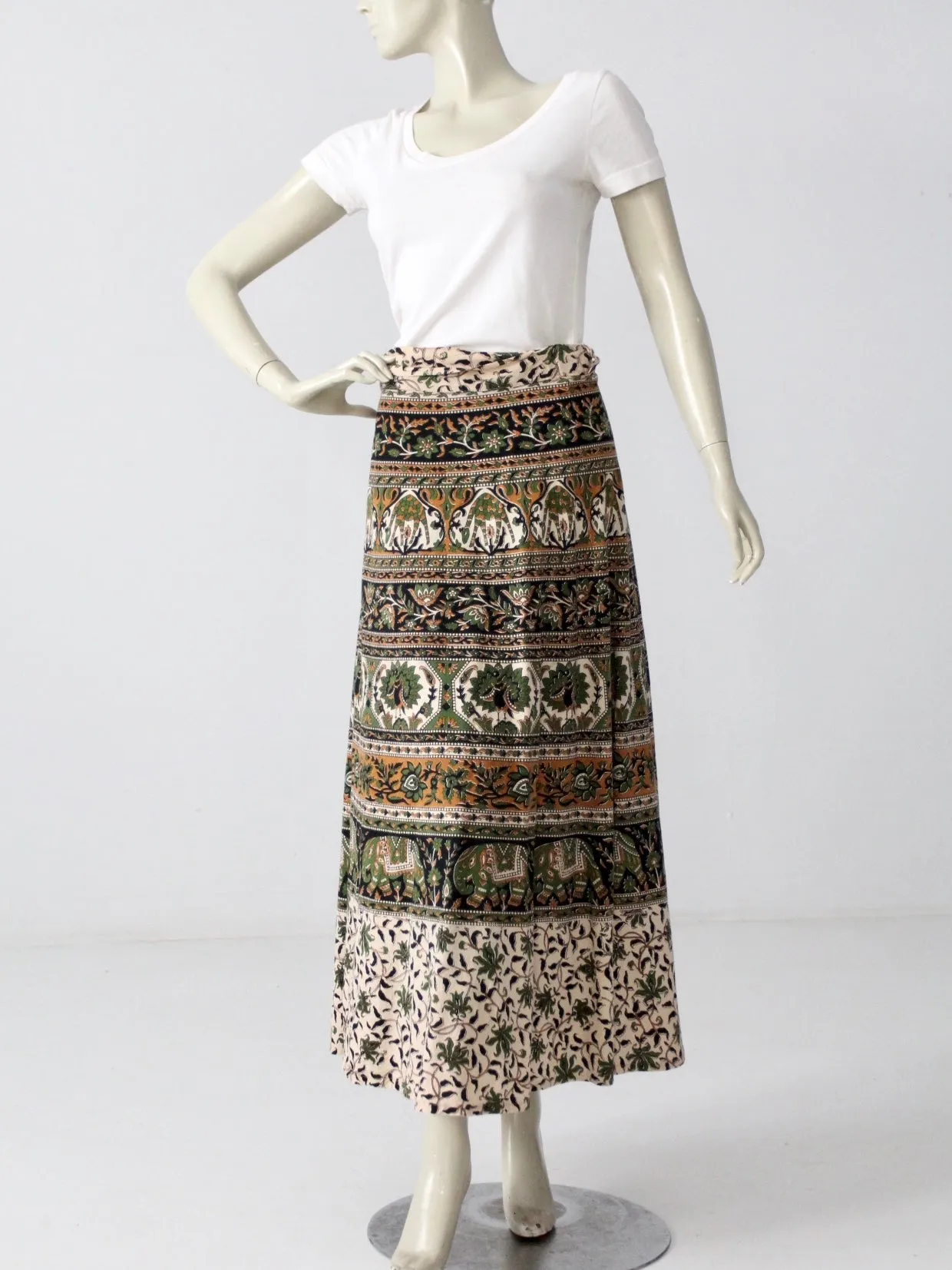 vintage 70s block print wrap skirt