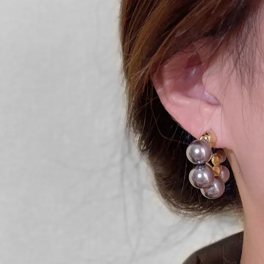 Vintage Grey Pearl Circle Earring-i7bags