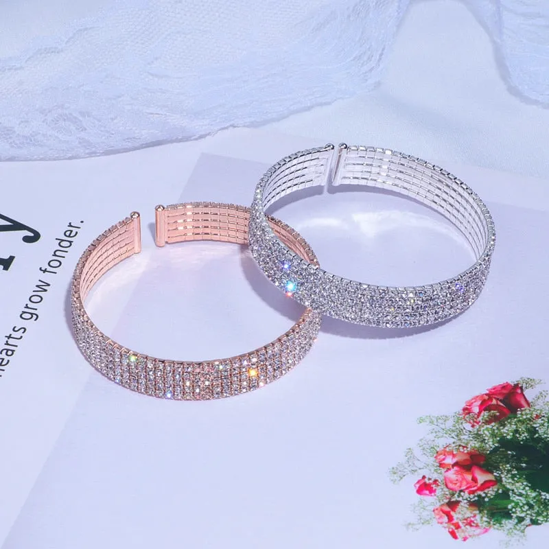 Wedding Jewelry Romantic Cuff Bangle Bracelet for Women with Crystal in Gold Color