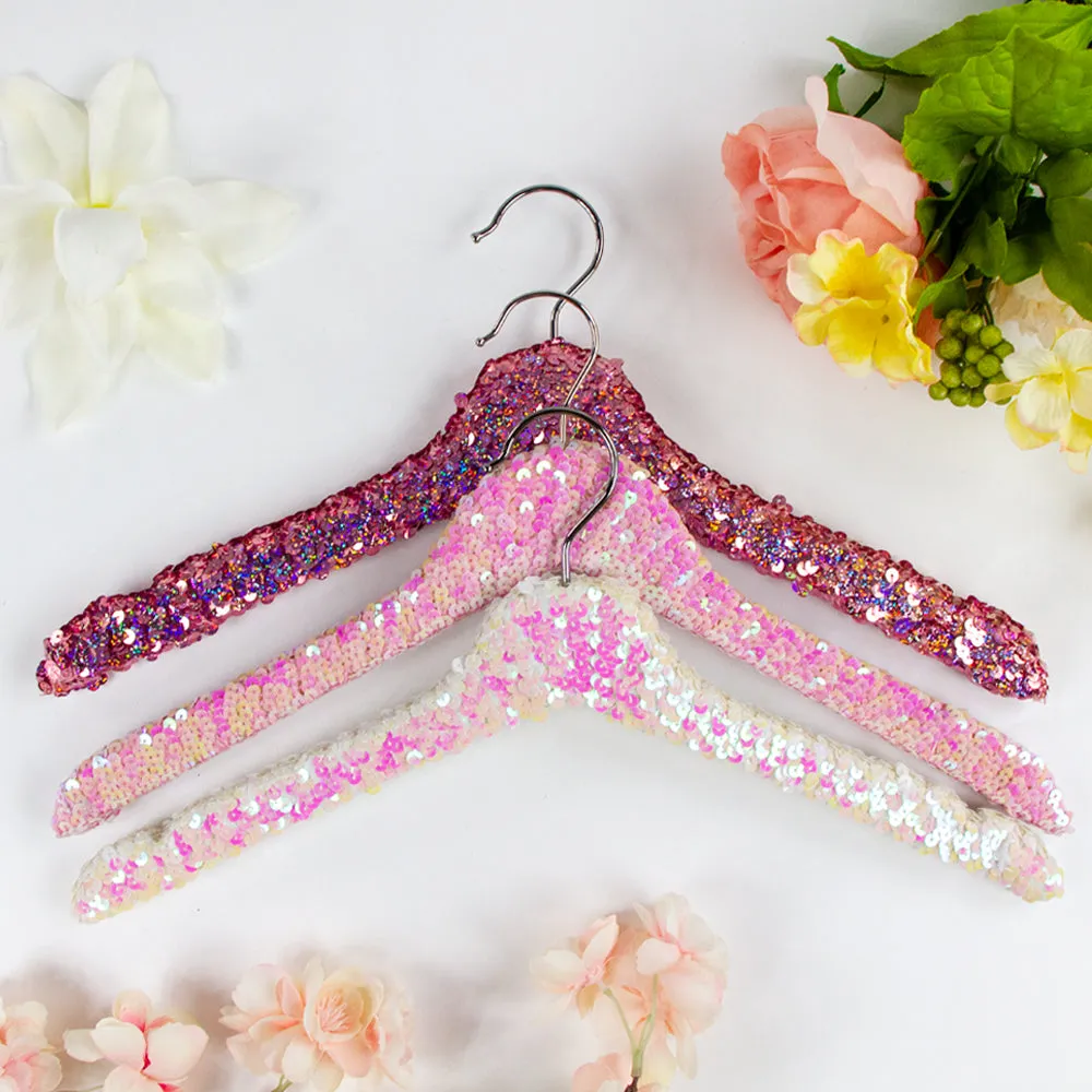 White Iridescent Pink Sequin Hanger