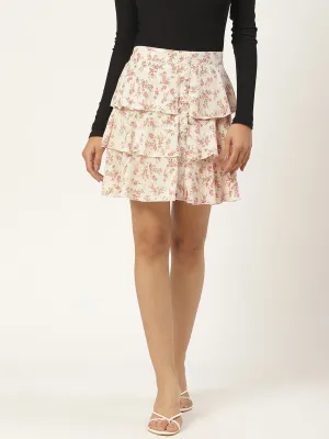 Women Floral Printed Layered Mini Skirt