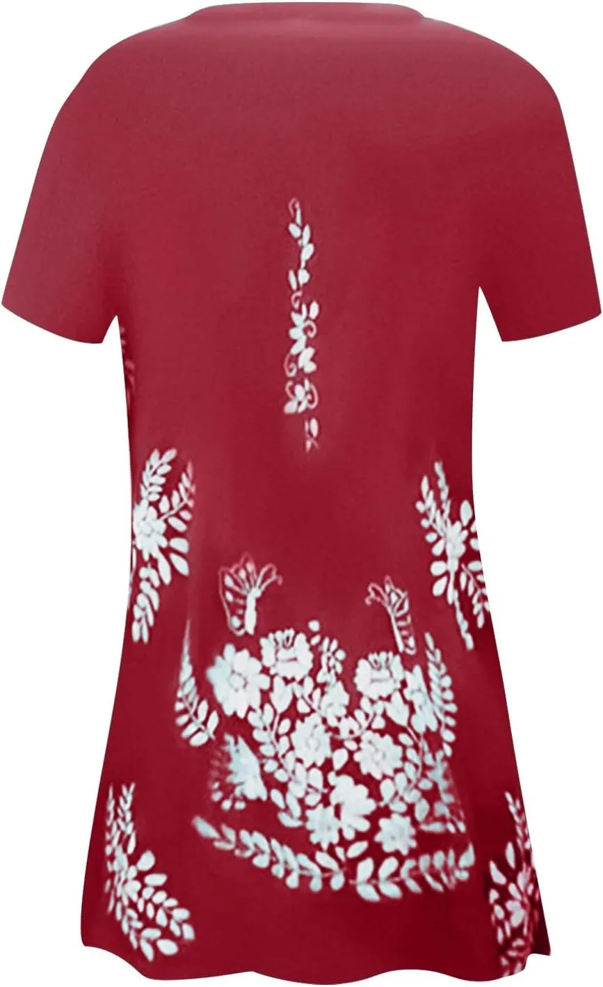 Women's Dresses Summer Casual Loose Printed Dress 2024 Swing Round Neck Short Sleeve Dresses Plus Size, S-5XL