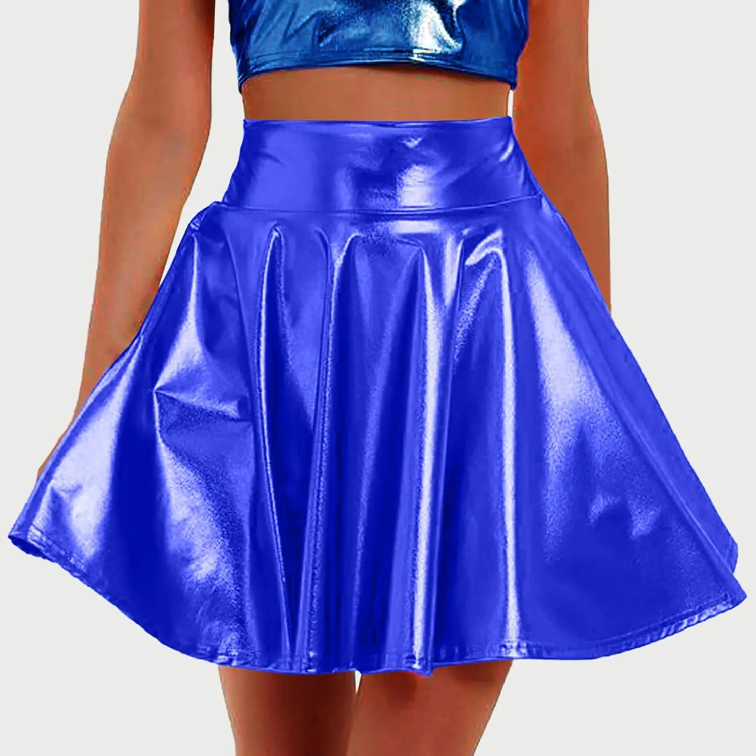 Womens Mini Skirt Trendy Dressy Pleated Swing Flowy Flared Metallic Skater Skirt Club Party Outfits Fashion Clothes