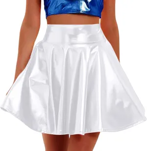 Womens Mini Skirt Trendy Dressy Pleated Swing Flowy Flared Metallic Skater Skirt Club Party Outfits Fashion Clothes